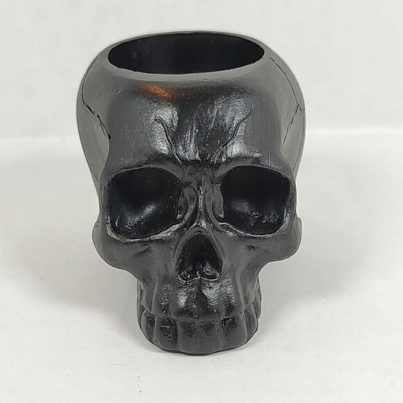 Black Resin Tea Light Candle Votive Holder Skull Bones Head Holiday Seasonal New - Picture 3 of 9